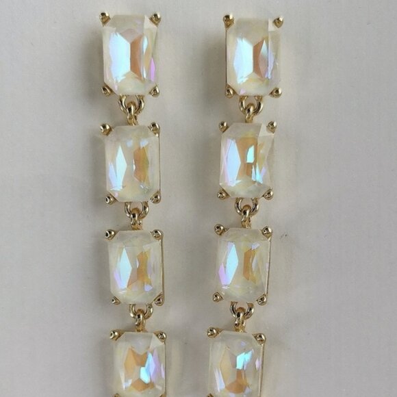 Long White Opal Crystal chandelier earrings in gold tone - Picture 5 of 8